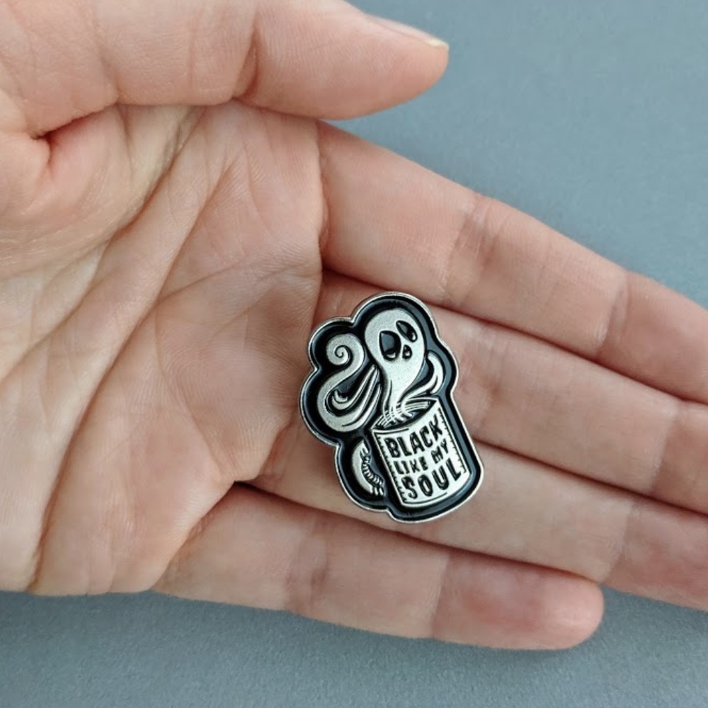 Black like my Soul Coffee Ghost In a mug pin goth